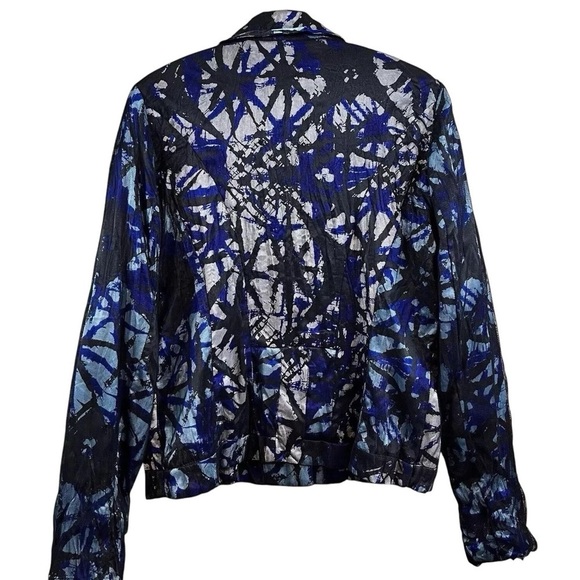 Alberto Makali Watercolor Abstract Mesh Buttoned Blazer Jacket Blue Black Size 6 - Picture 2 of 7